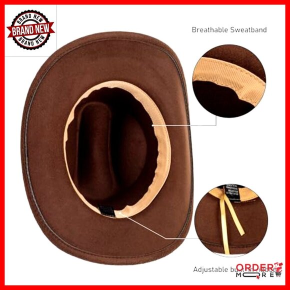 Felt Fedora Cowboy Hat with Rhinestone Decor, Adjustable Fit, Wide Brim main image 4